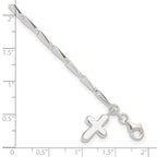 Sterling Silver 10 in Solid Polished Cross on Fancy Link Anklet