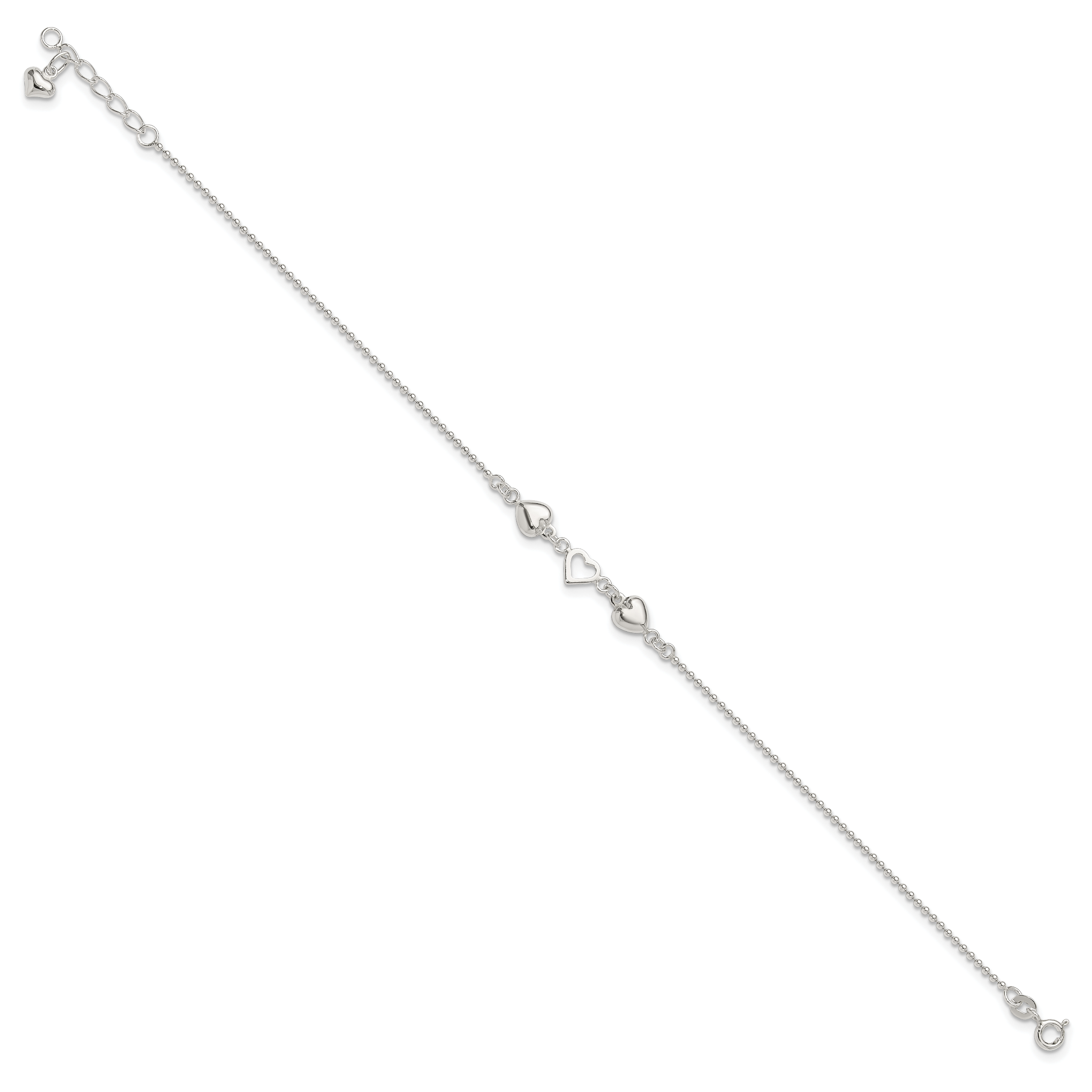 Sterling Silver Heart 9 inch Plus 1 inch Extender - Total 10 inch Anklet Secondary image