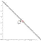 Sterling Silver Cherry Quartz Dangling Hearts on Figaro Link Anklet