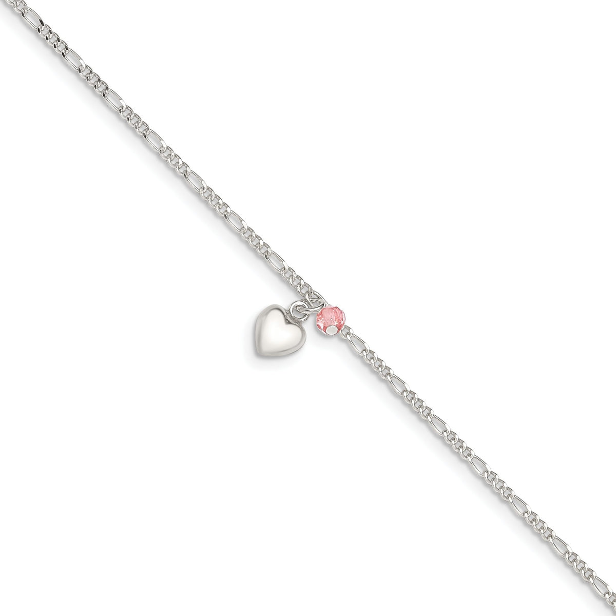 Hearts on Figaro Link Anklet in Sterling Silver - Sophia Jewelers Main image