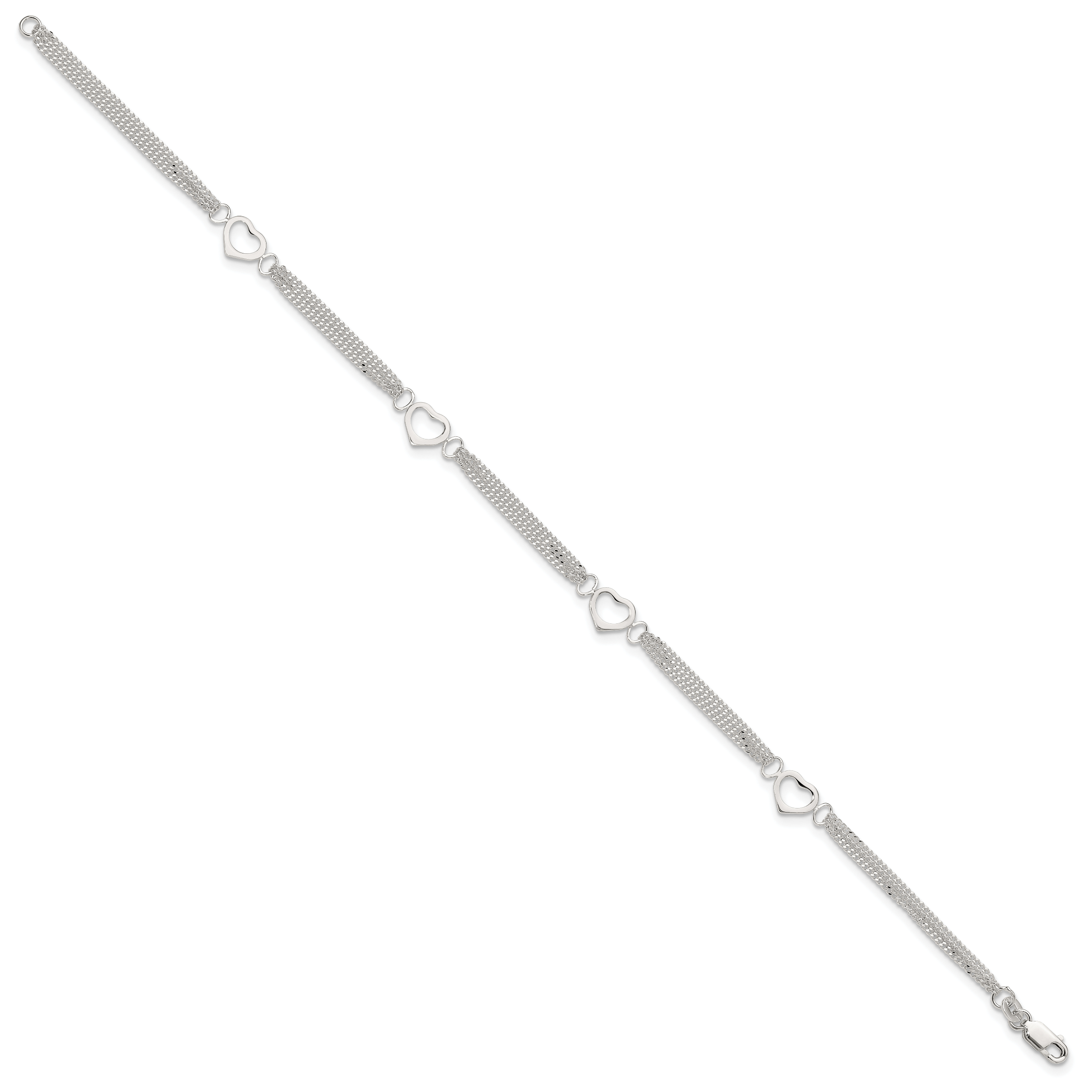 Sterling Silver Polished Heart Multi-Strand 9in Anklet Secondary image