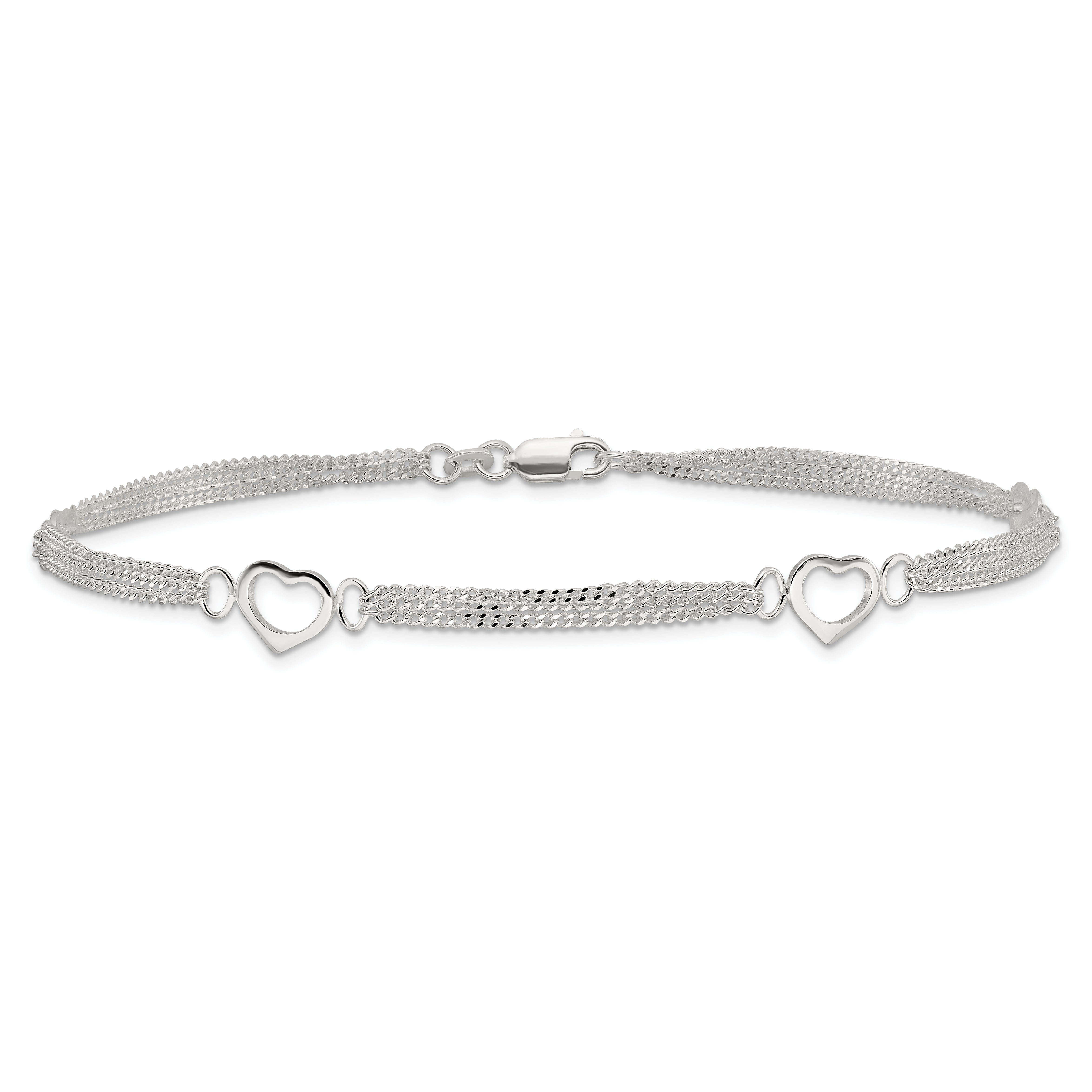 Sterling Silver 10inch Polished Heart Anklet
