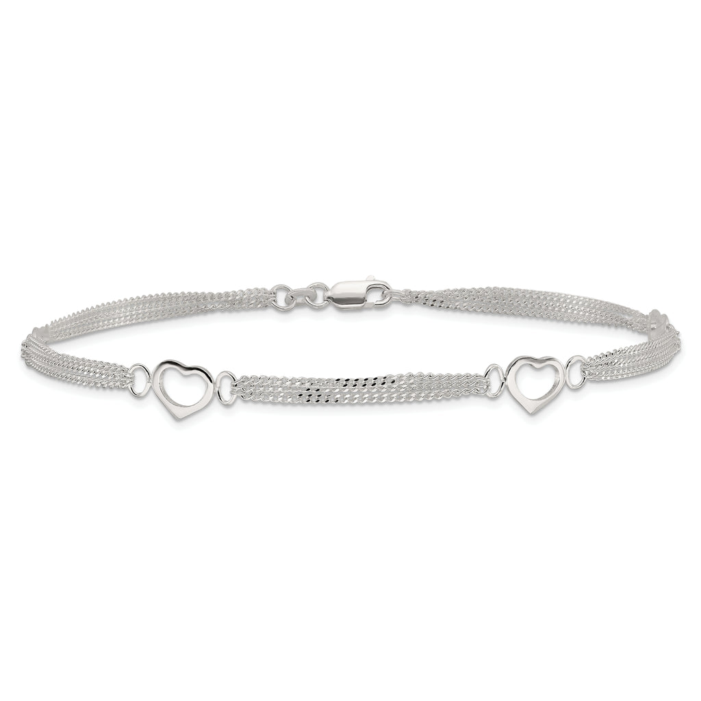 Sterling Silver 10inch Polished Heart Anklet