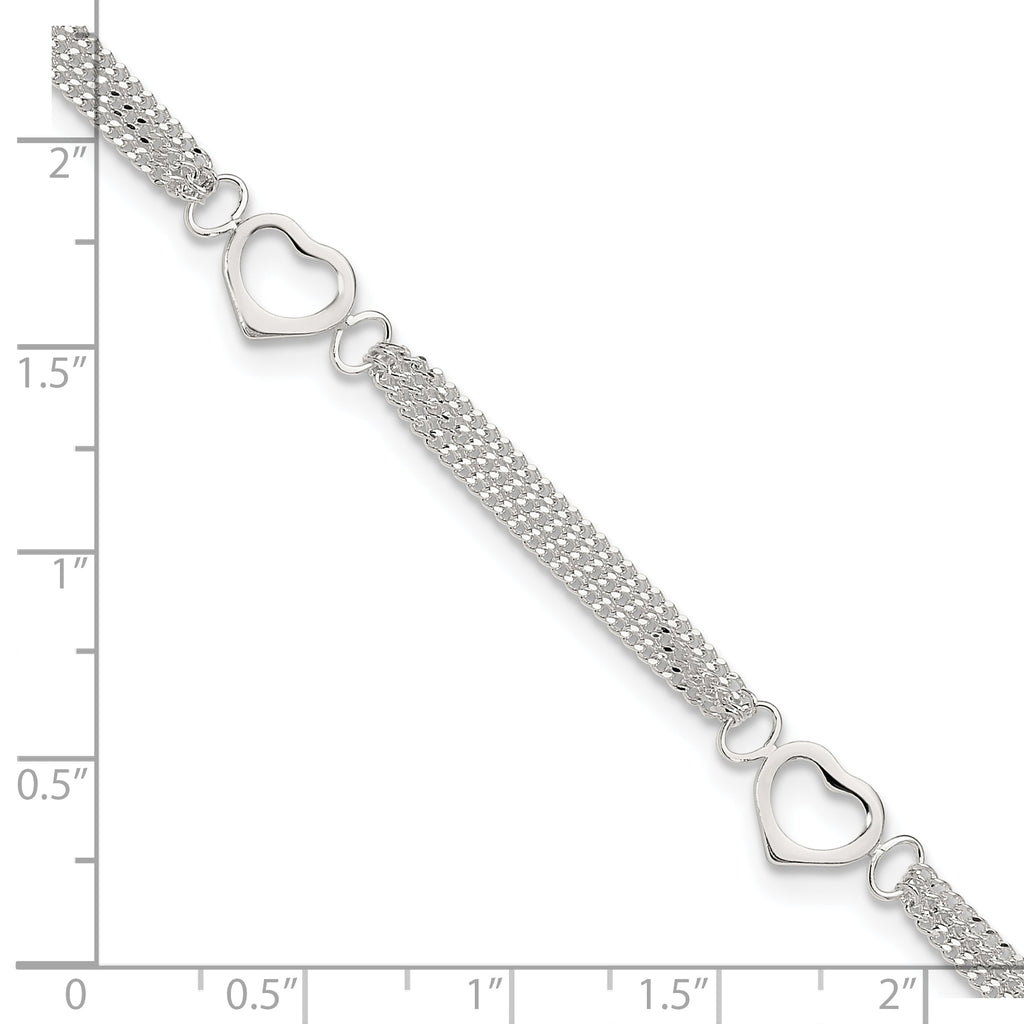 Sterling Silver 10inch Polished Heart Anklet