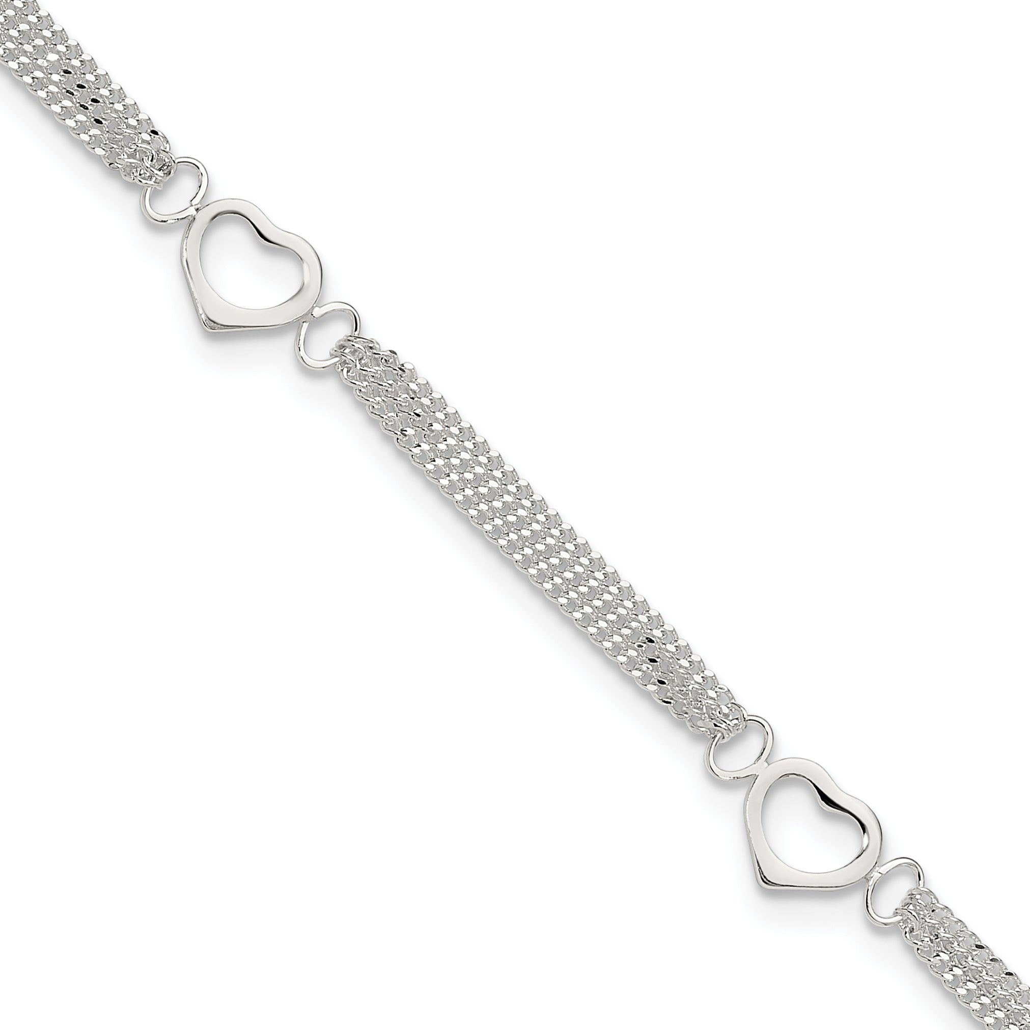 Sterling Silver 10inch Polished Heart Anklet Main image