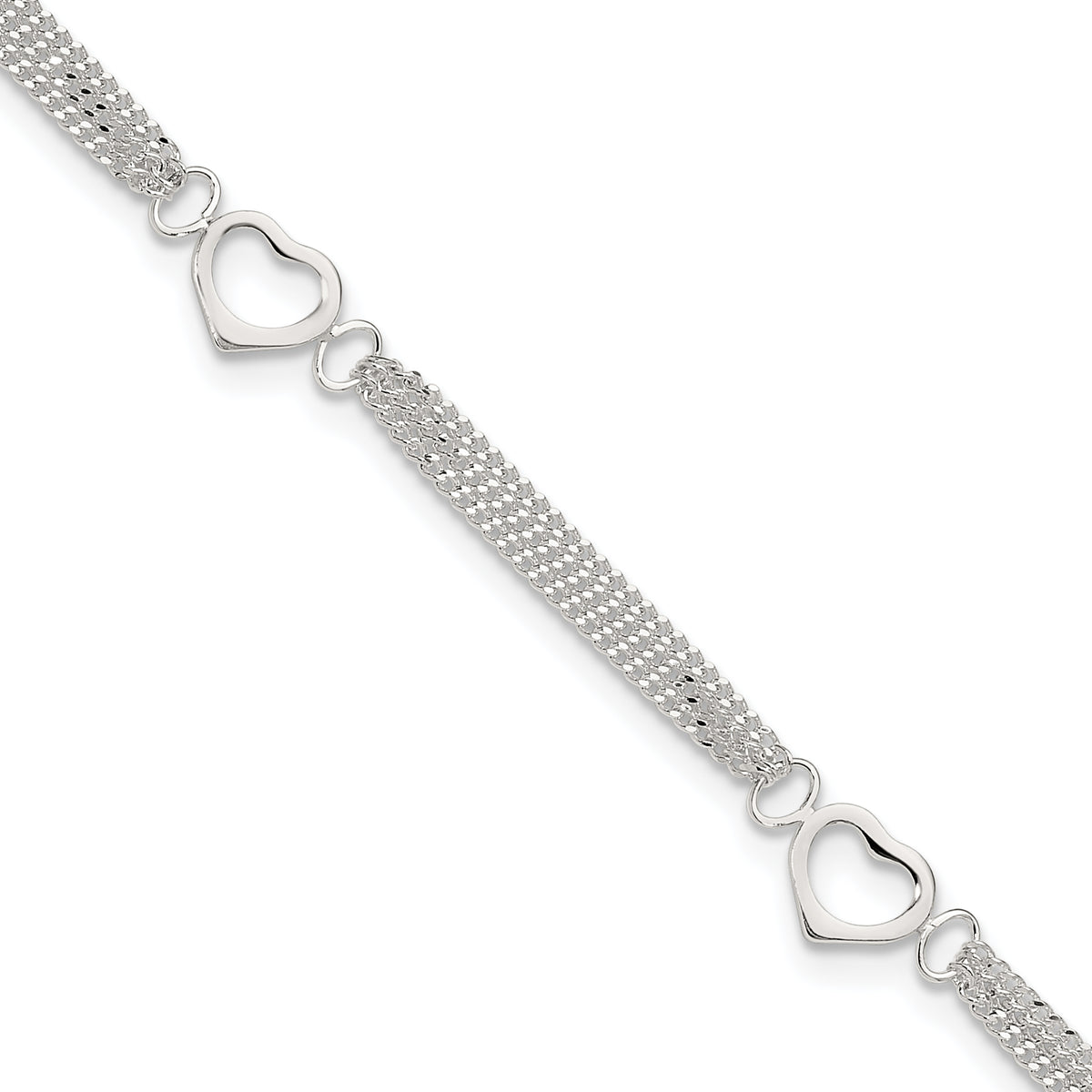 Sterling Silver 10inch Polished Heart Anklet