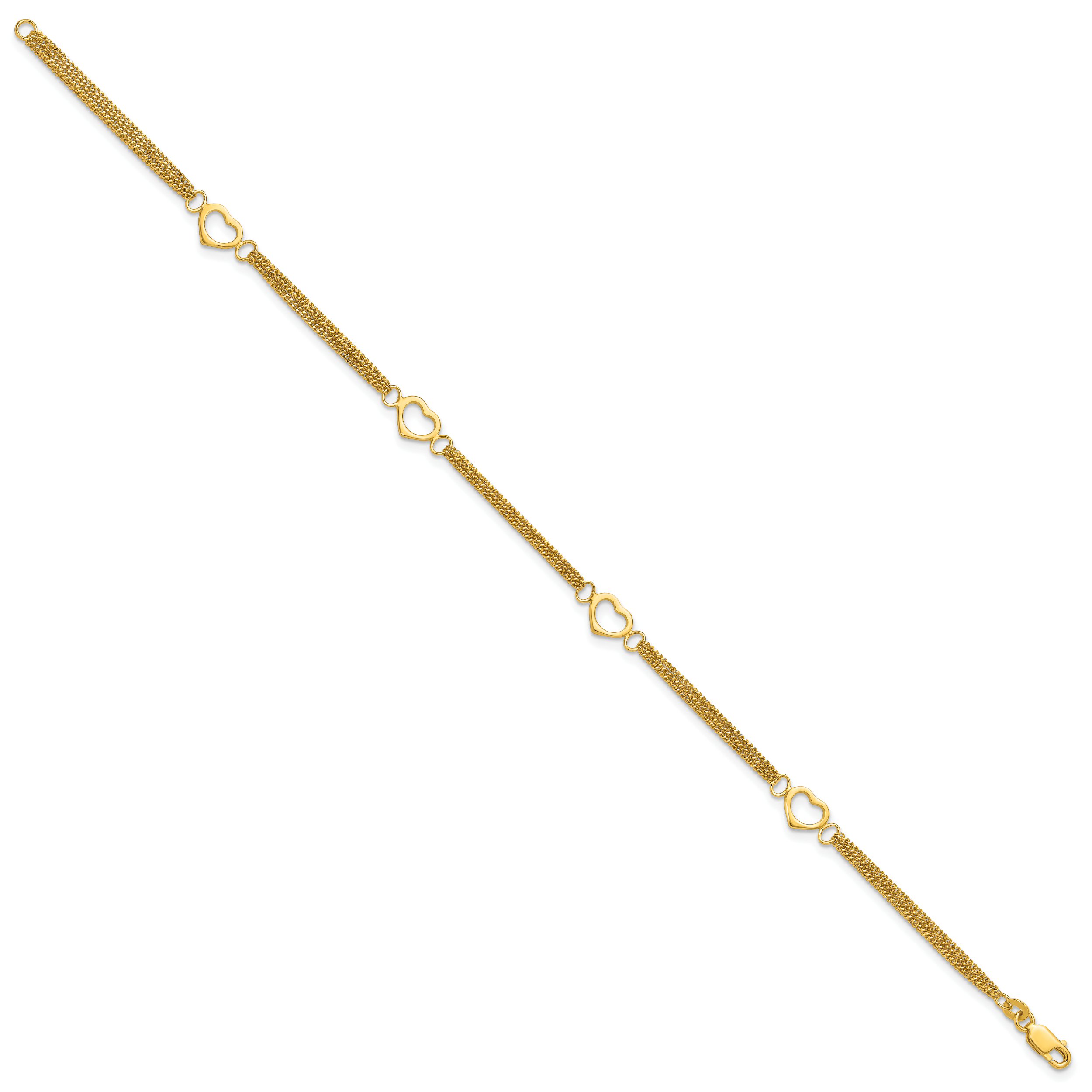 Sterling Silver Gold-tone Polished Heart Multi-Strand 10in Anklet Secondary image