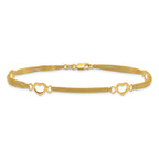 Sterling Silver Gold-tone Polished Heart Multi-Strand 10in Anklet