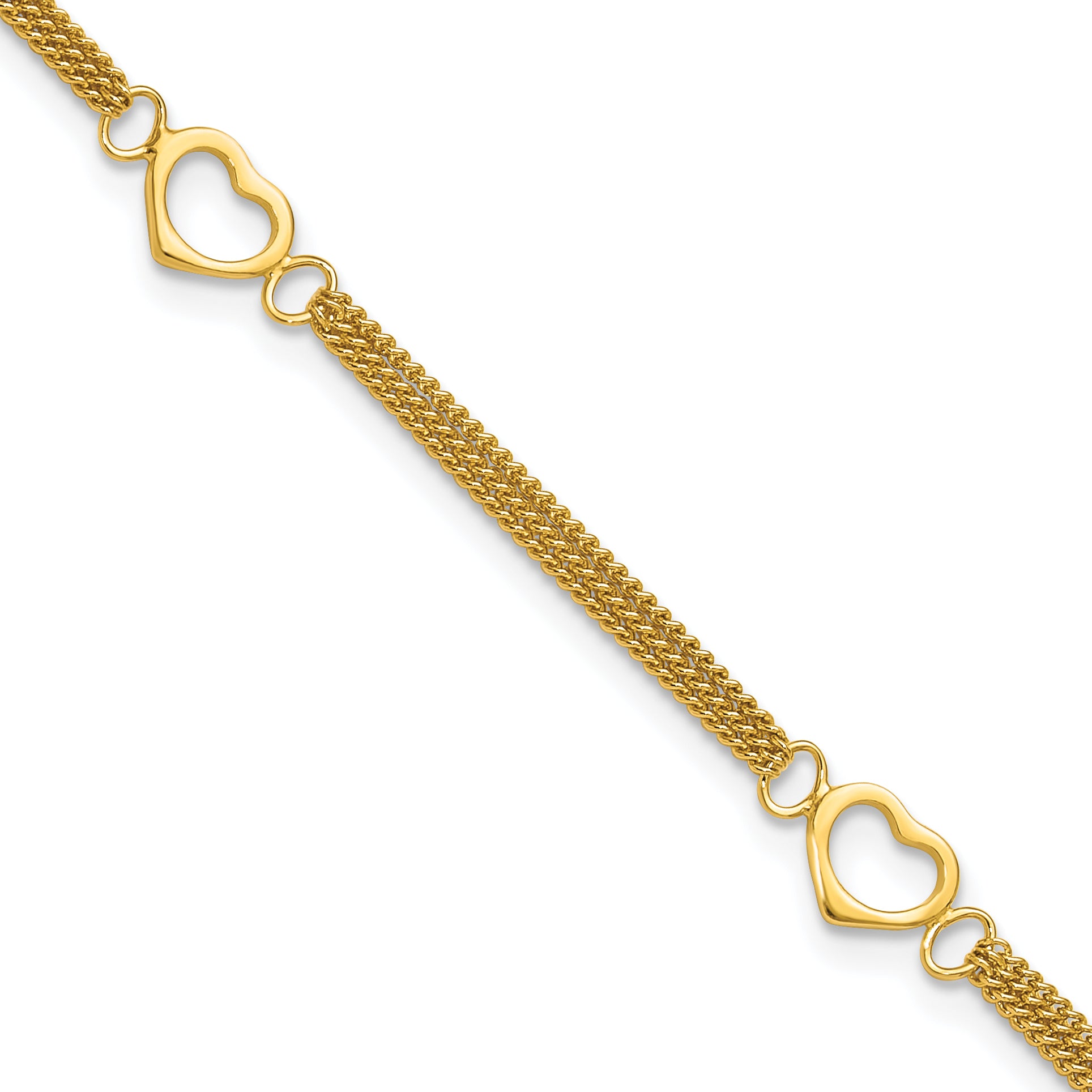 Sterling Silver Gold-tone Polished Heart Multi-Strand 10in Anklet