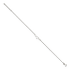 Sterling Silver Three Hearts  9 inch Plus 1 inch Extender - Total 10 inch Anklet