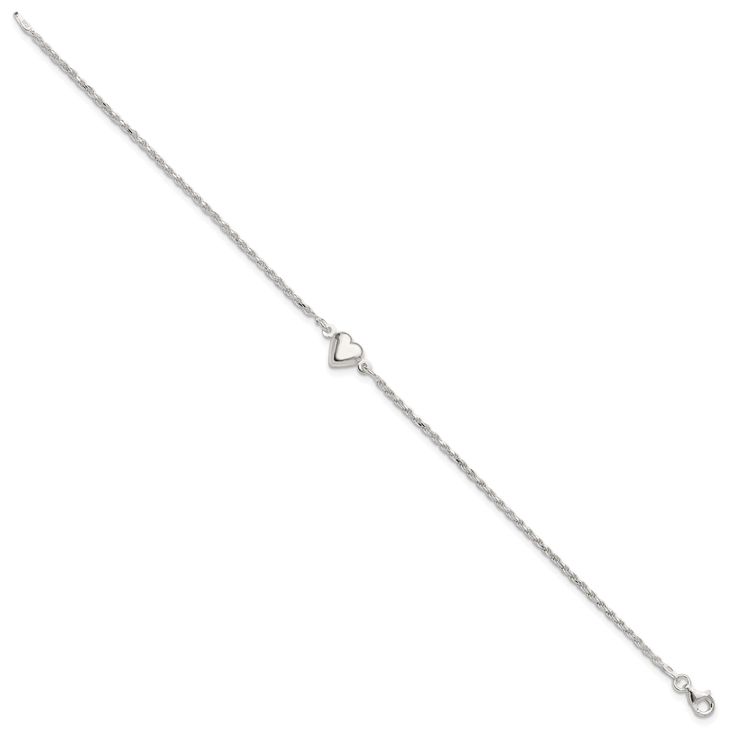 Sterling Silver Puffed Heart Anklet
