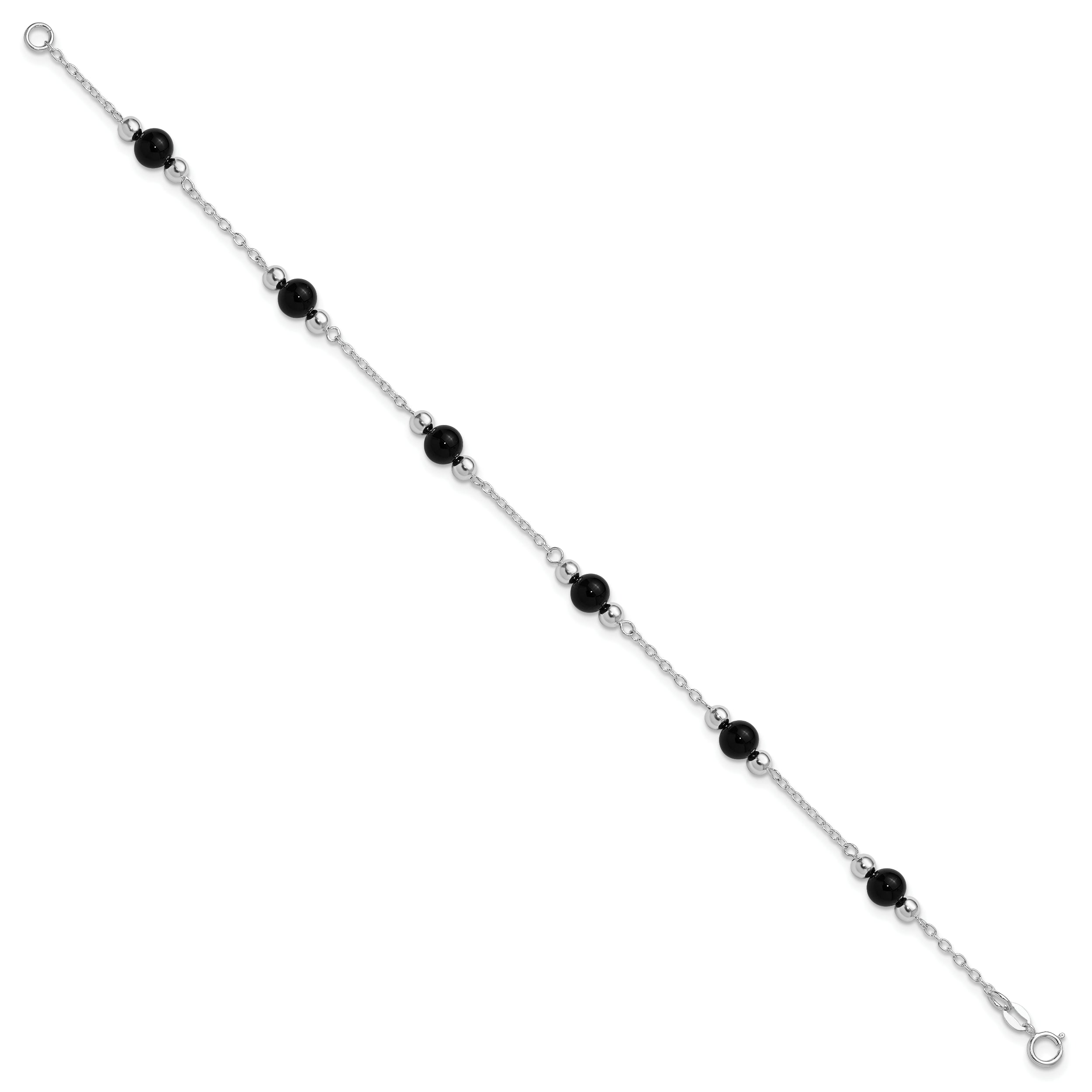Sterling Silver Rhodium-plated 9inch Polished Onyx Anklet