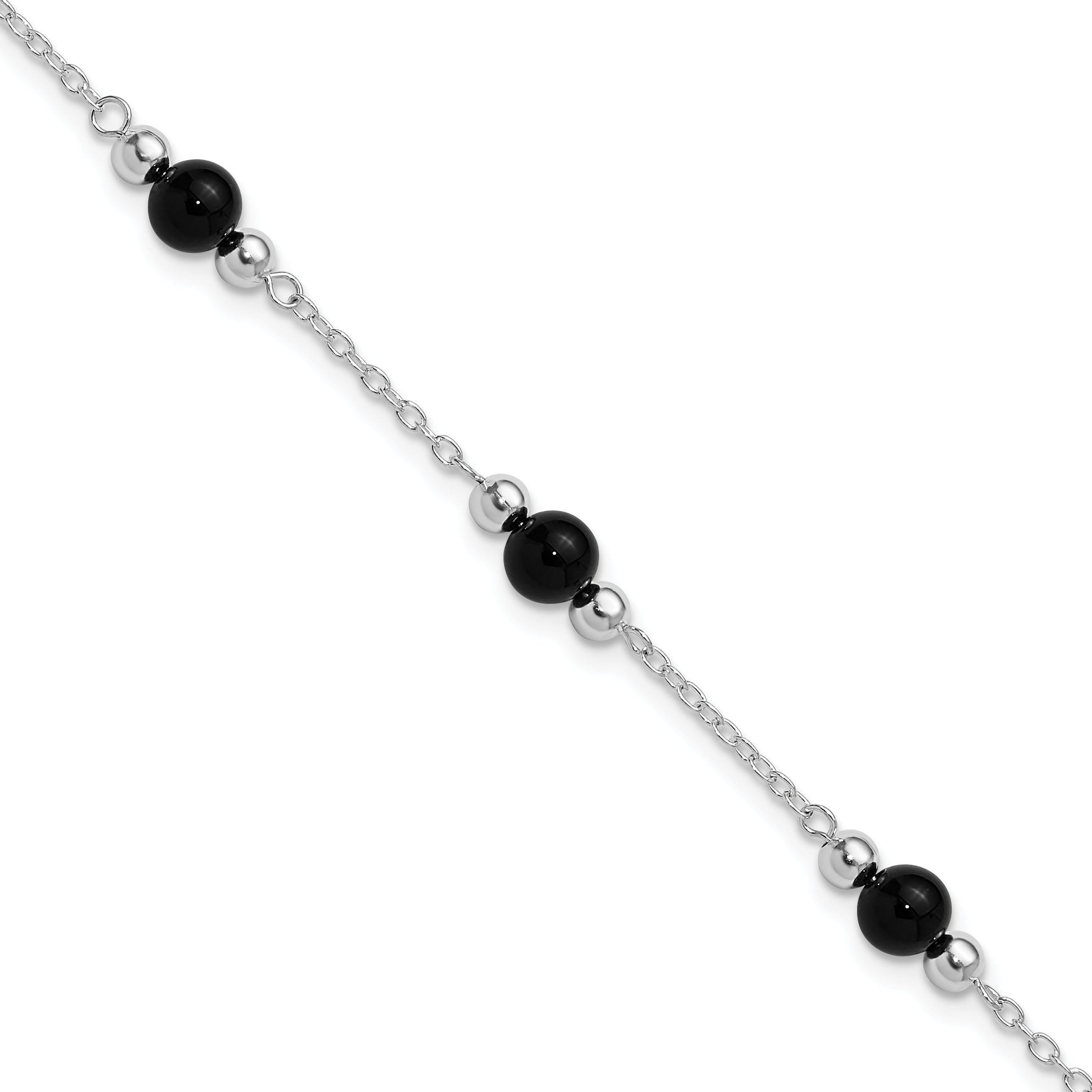 Sterling Silver Rhodium-plated 9inch Polished Onyx Anklet Main image