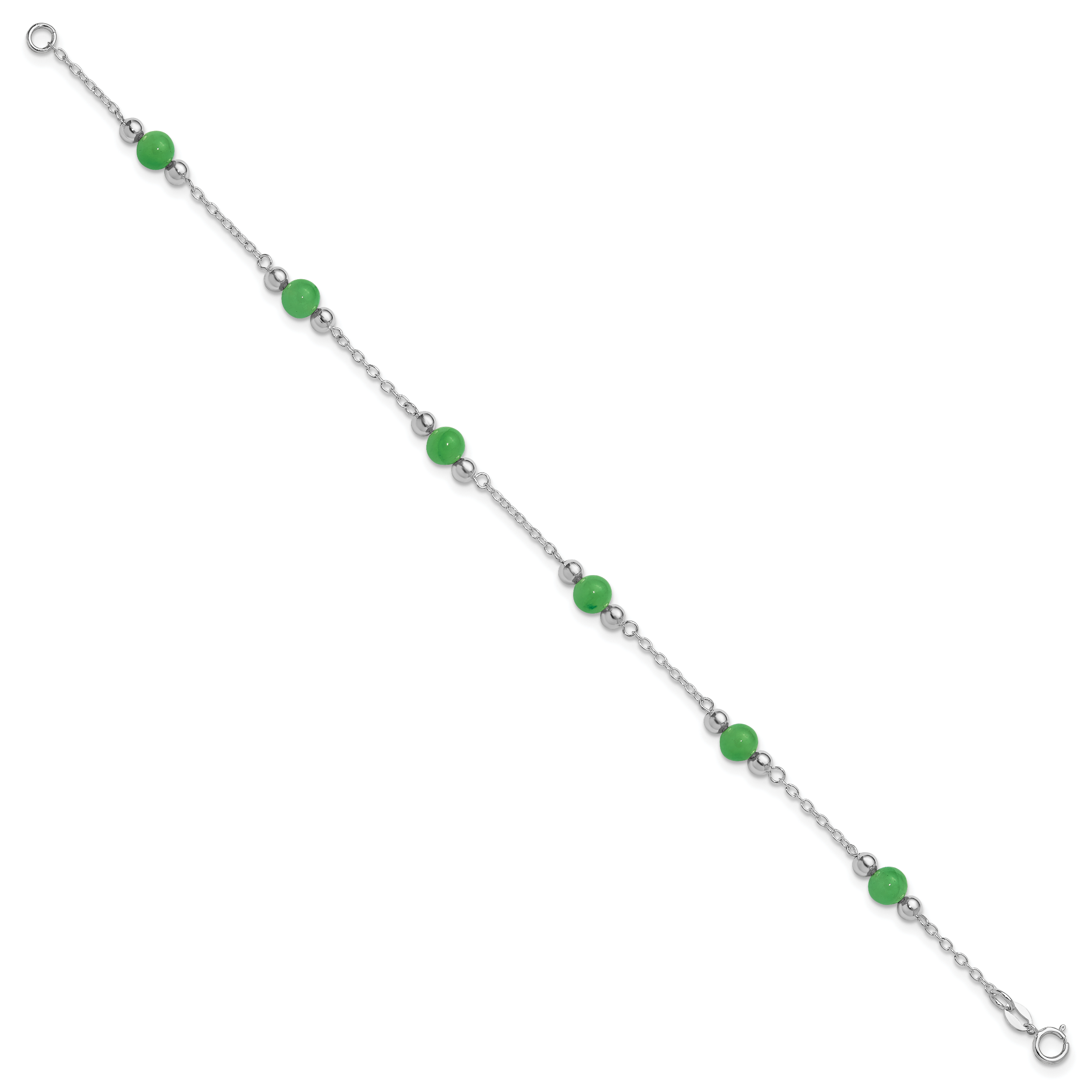 Sterling Silver Rhodium-plated 9inch Polished Green Jade Anklet Secondary image
