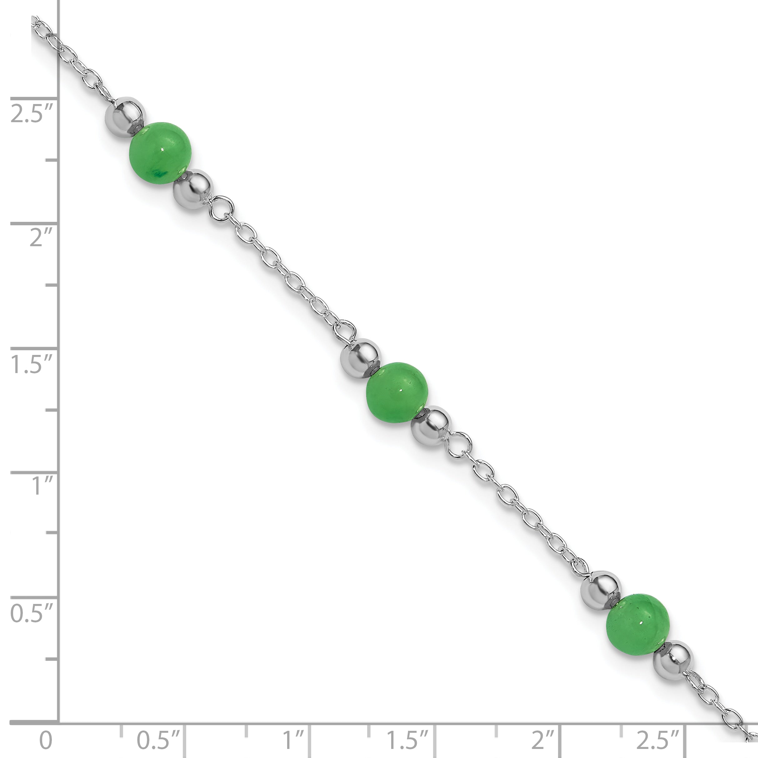 Sterling Silver Rhodium-plated 9inch Polished Green Jade Anklet