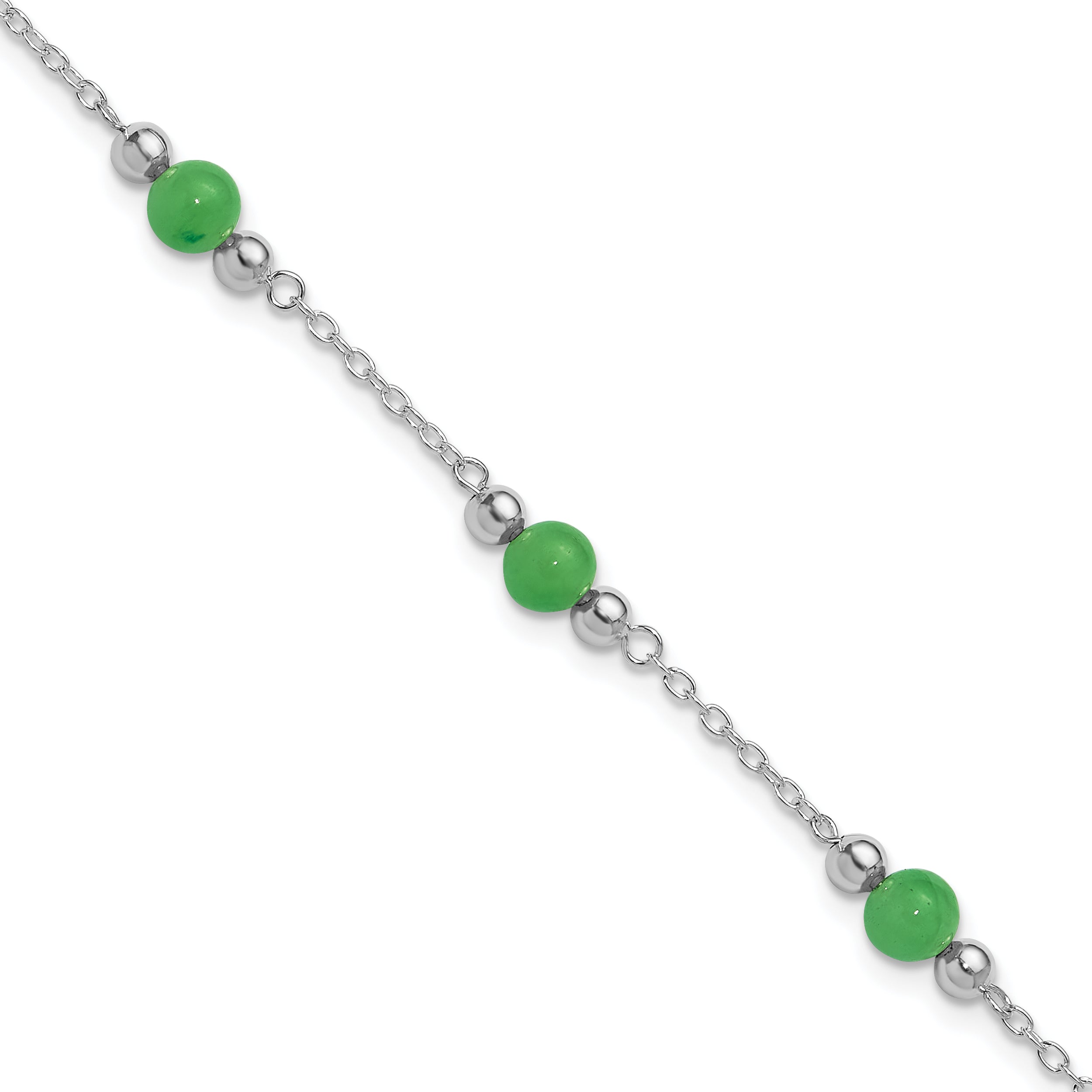 Sterling Silver Rhodium-plated 9inch Polished Green Jade Anklet Main image