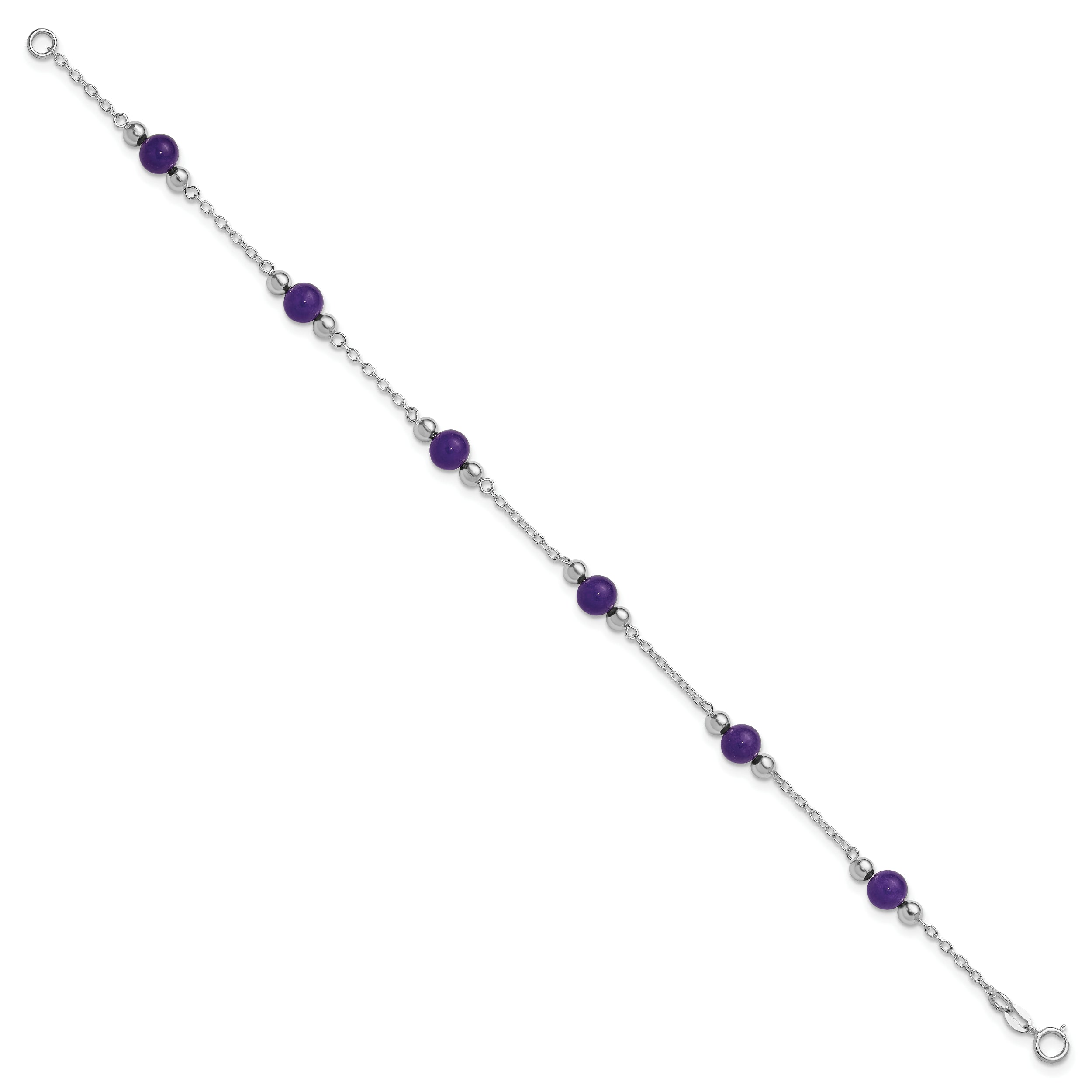 Sterling Silver Rhodium-plated 9inch Polished Lavender Jade Anklet