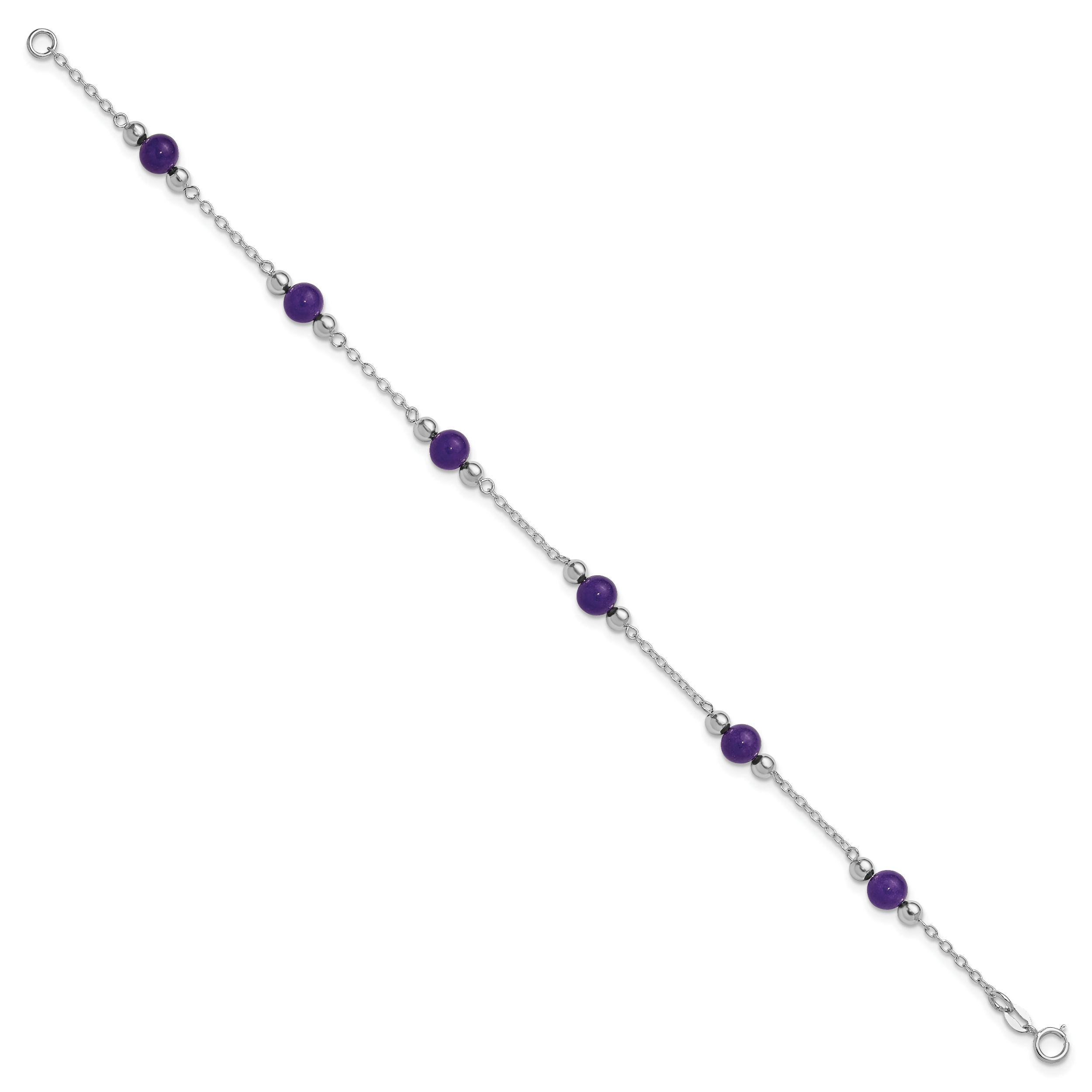 Sterling Silver Rhodium-plated 9inch Polished Lavender Jade Anklet Secondary image