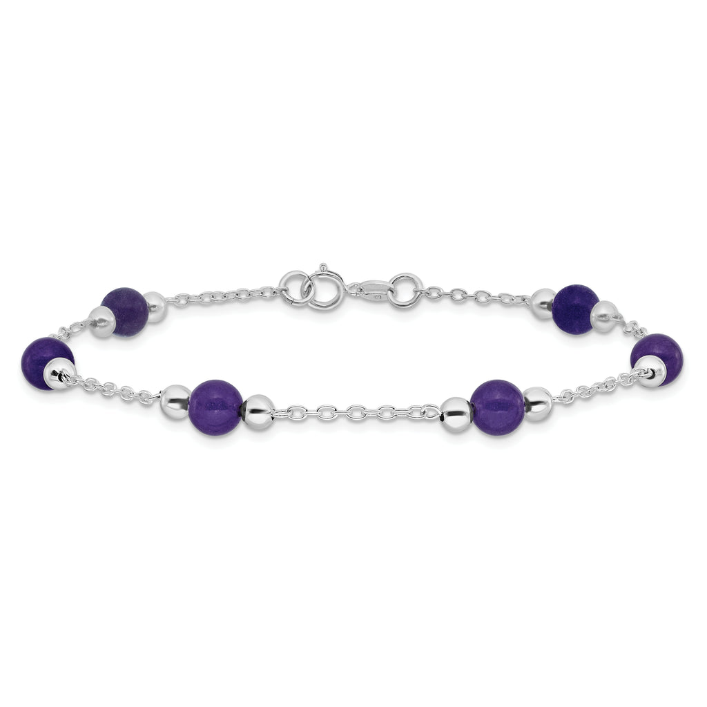 Sterling Silver Rhodium-plated 9inch Polished Lavender Jade Anklet