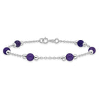 Sterling Silver Rhodium-plated 9inch Polished Lavender Jade Anklet