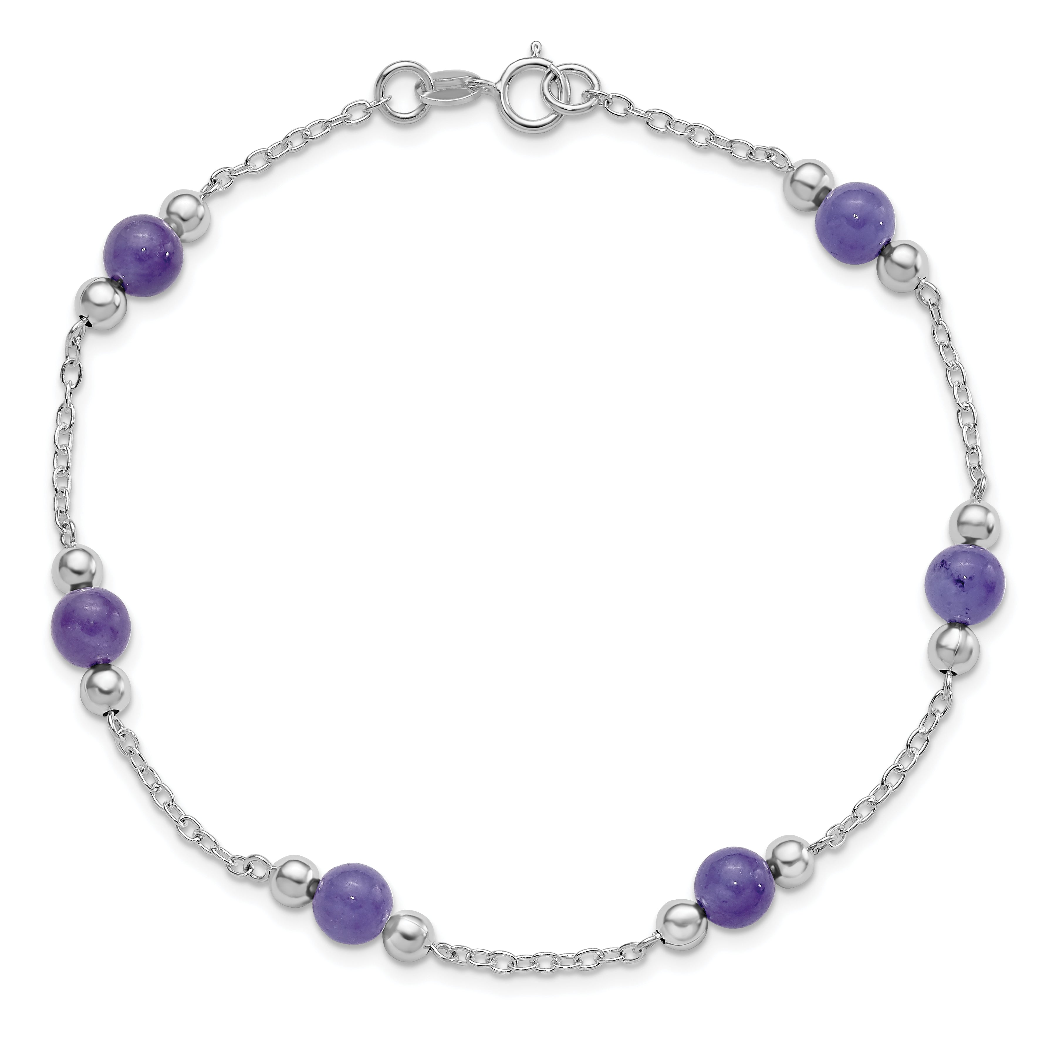 Sterling Silver Rhodium-plated 9inch Polished Lavender Jade Anklet