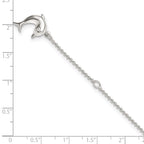 Sterling Silver Dolphin Dangle 9 inch Plus 1 inch Extender - Total 10 inch Anklet