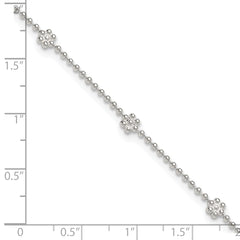 Sterling Silver Flowers 8-Station 9 inch Plus 1 inch Extender - Total 10 inch Anklet