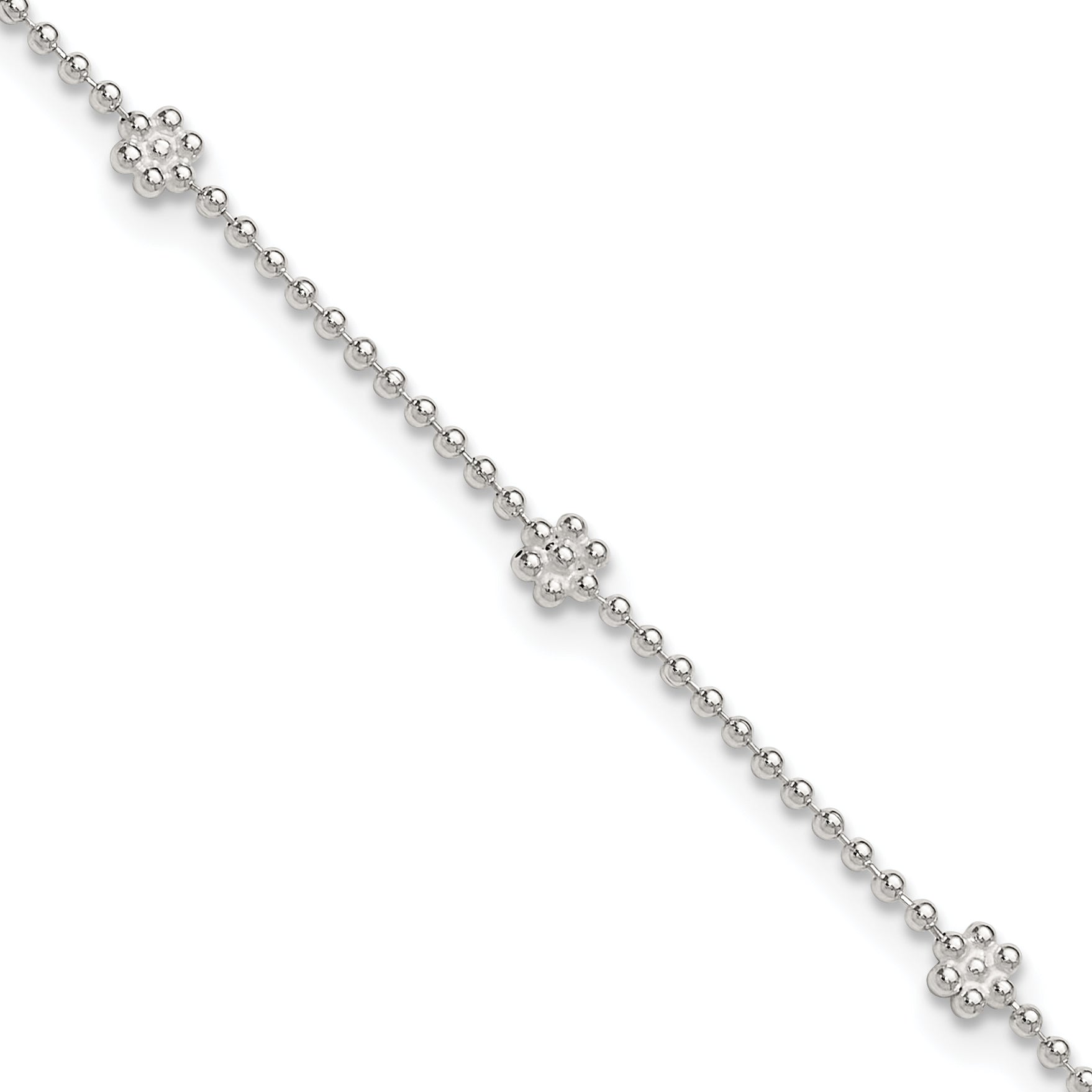 Sterling Silver Flowers 8-Station 9 inch Plus 1 inch Extender - Total 10 inch Anklet Main image