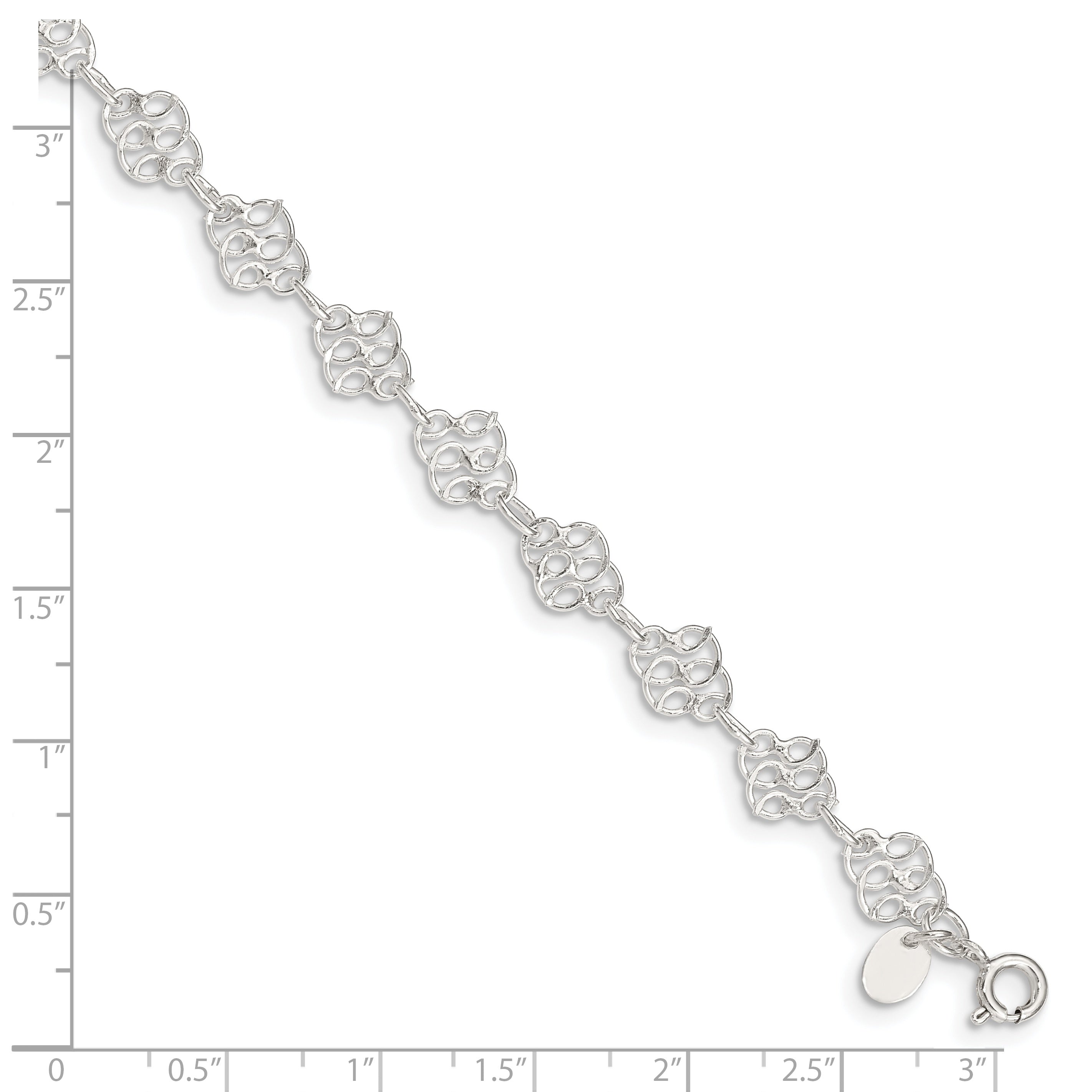Sterling Silver 10inch Fancy Polished Anklet