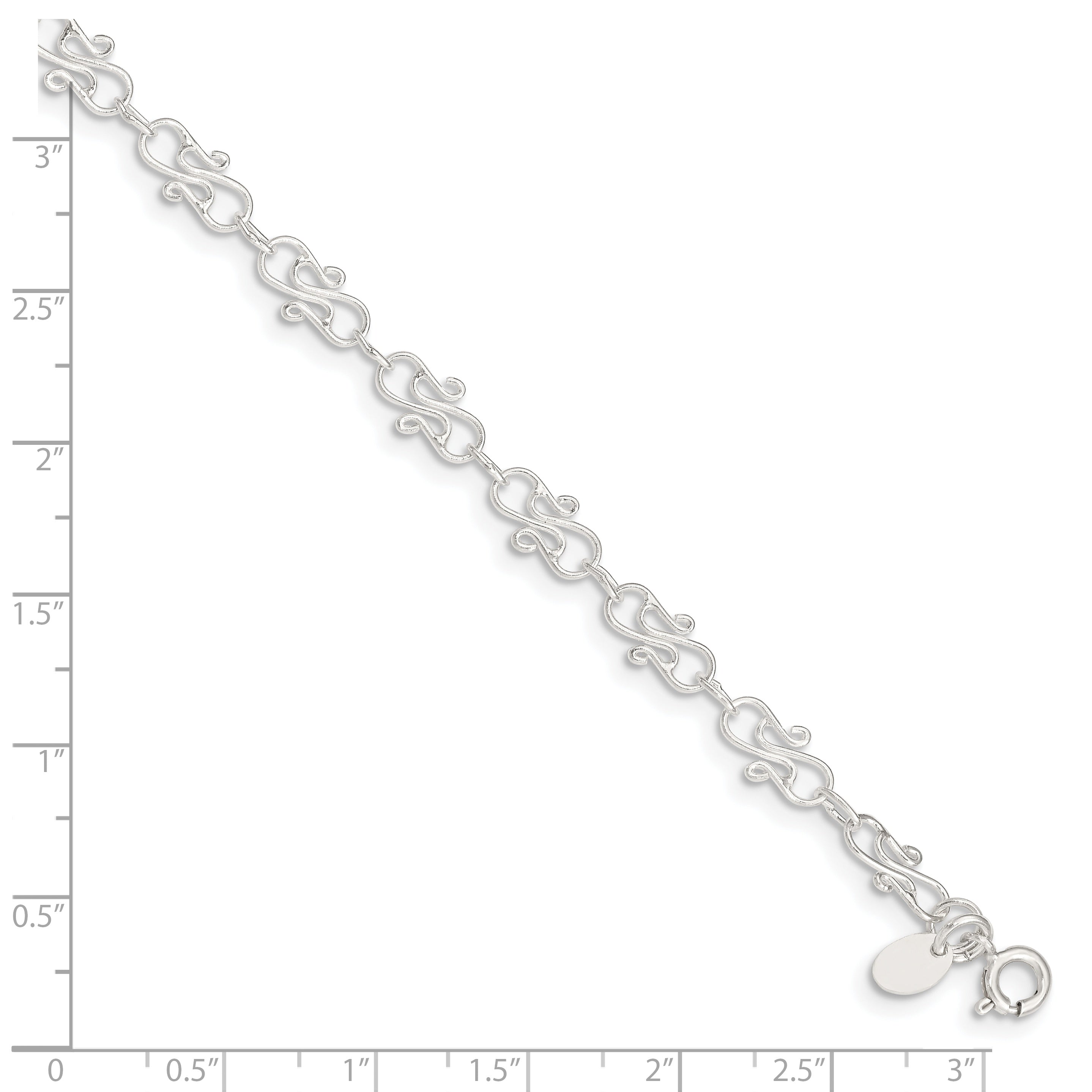 Sterling Silver 10inch Fancy Polished Anklet