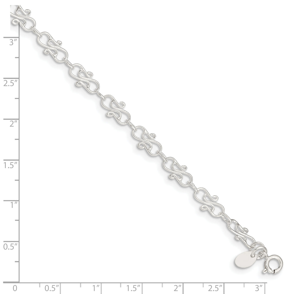 Sterling Silver 10inch Fancy Polished Anklet