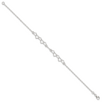 Sterling Silver 10inch Polished Fancy Heart Link Anklet