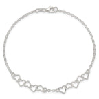 Sterling Silver 10inch Polished Fancy Heart Link Anklet