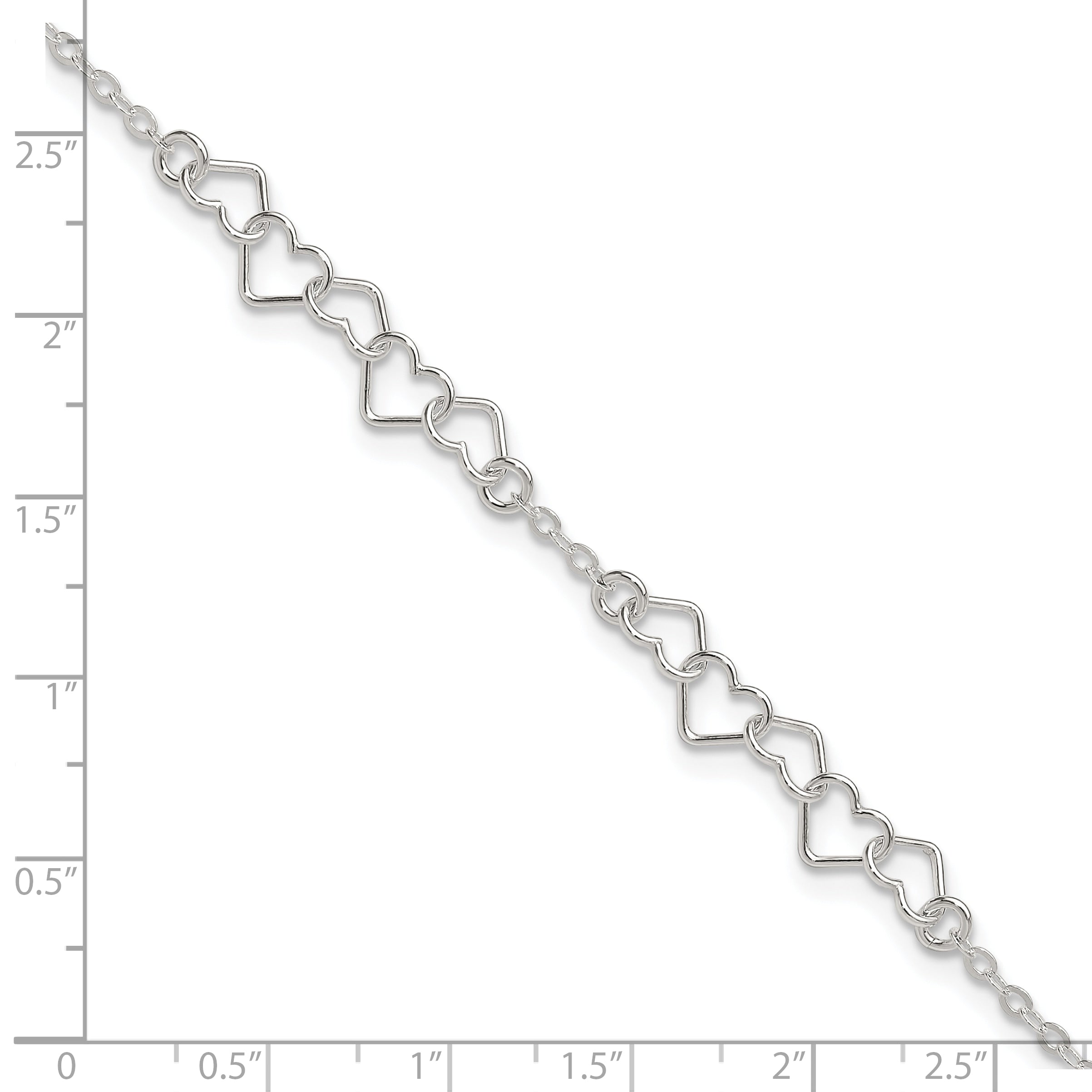 Sterling Silver 10inch Polished Fancy Heart Link Anklet