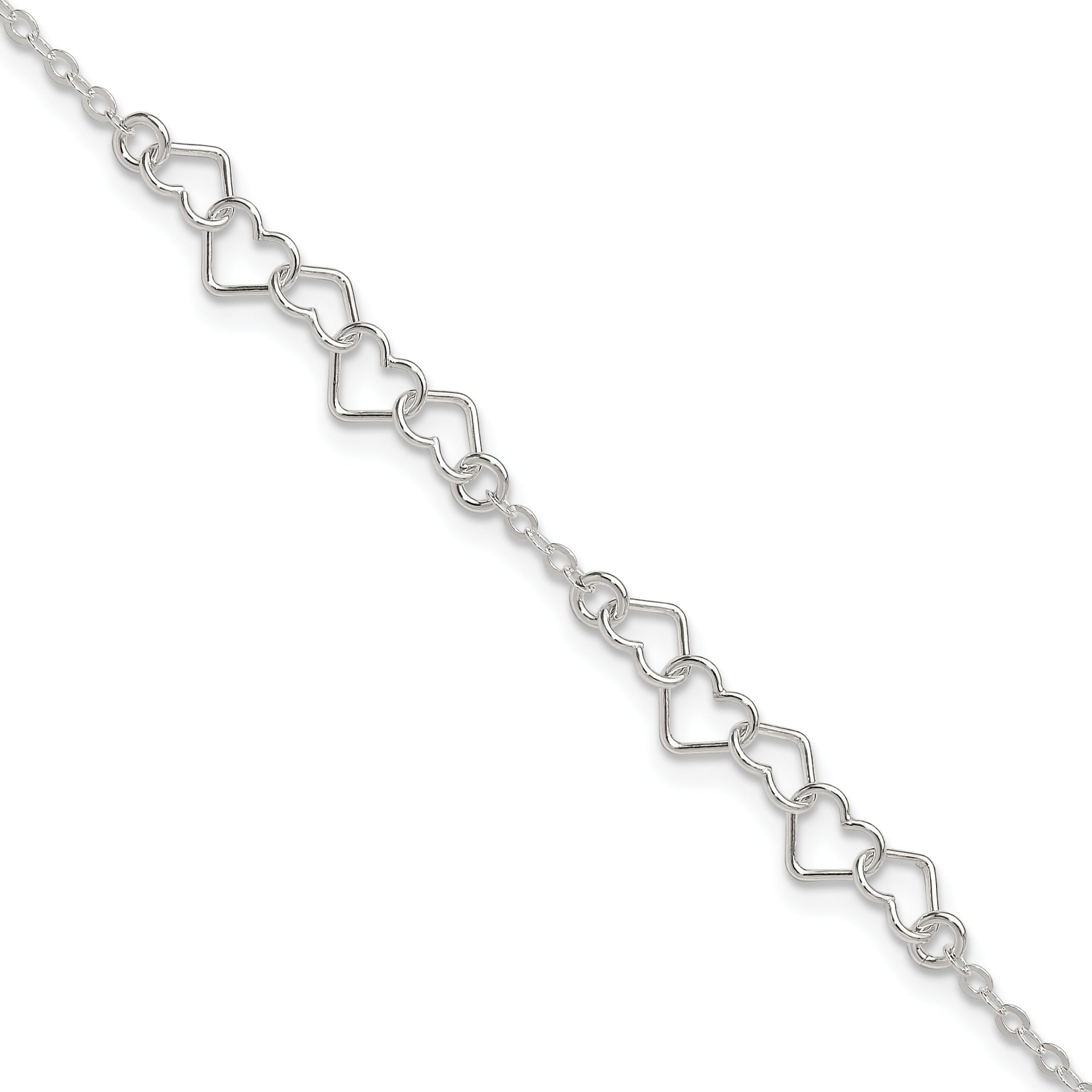Sterling Silver 10inch Polished Fancy Heart Link Anklet Main image