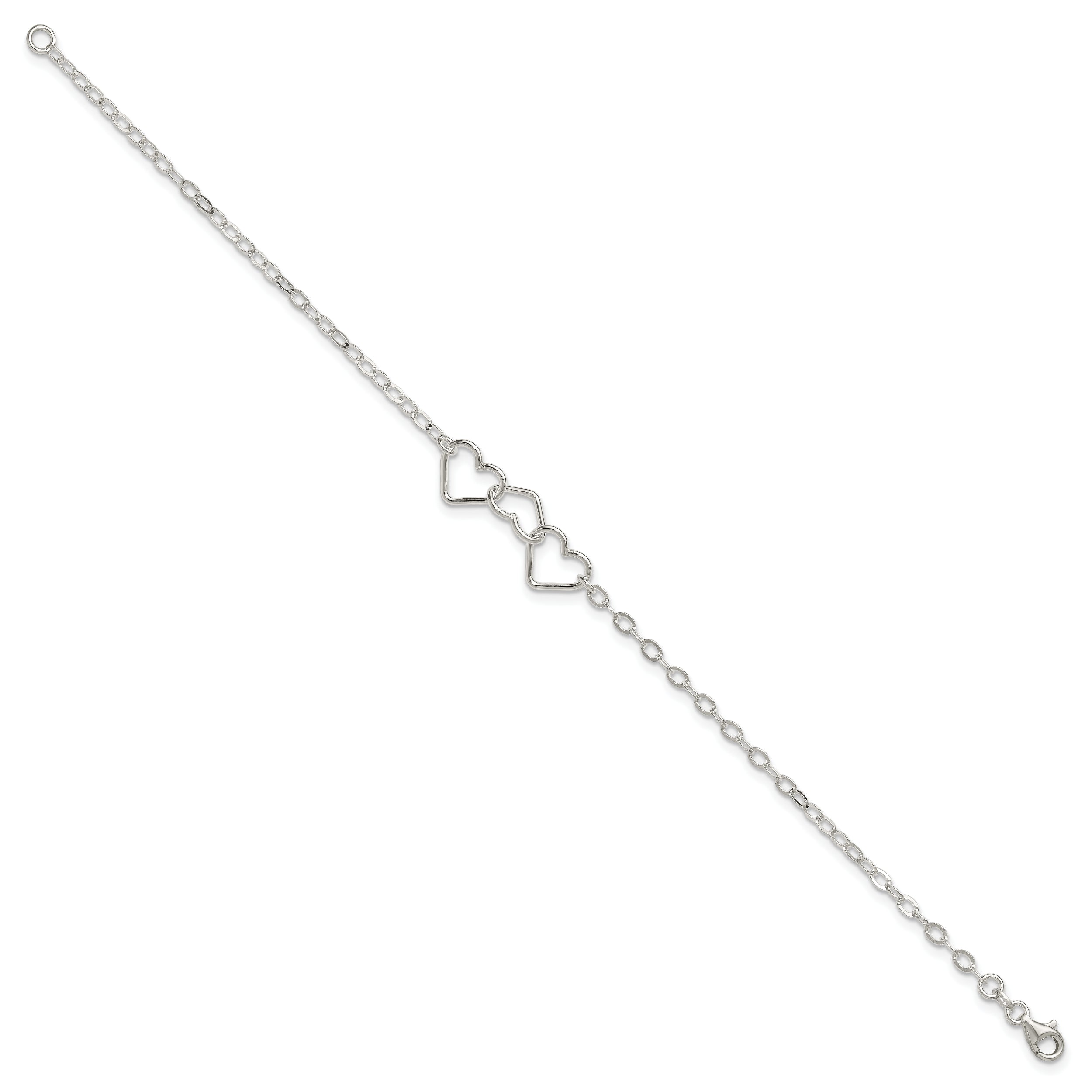 Sterling Silver 10inch Solid Polished Fancy Heart Link Anklet