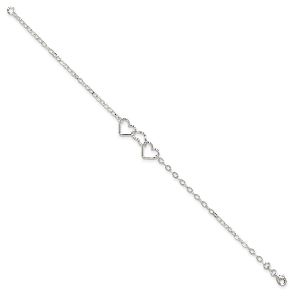 Sterling Silver 10inch Solid Polished Fancy Heart Link Anklet