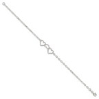 Sterling Silver 10inch Solid Polished Fancy Heart Link Anklet