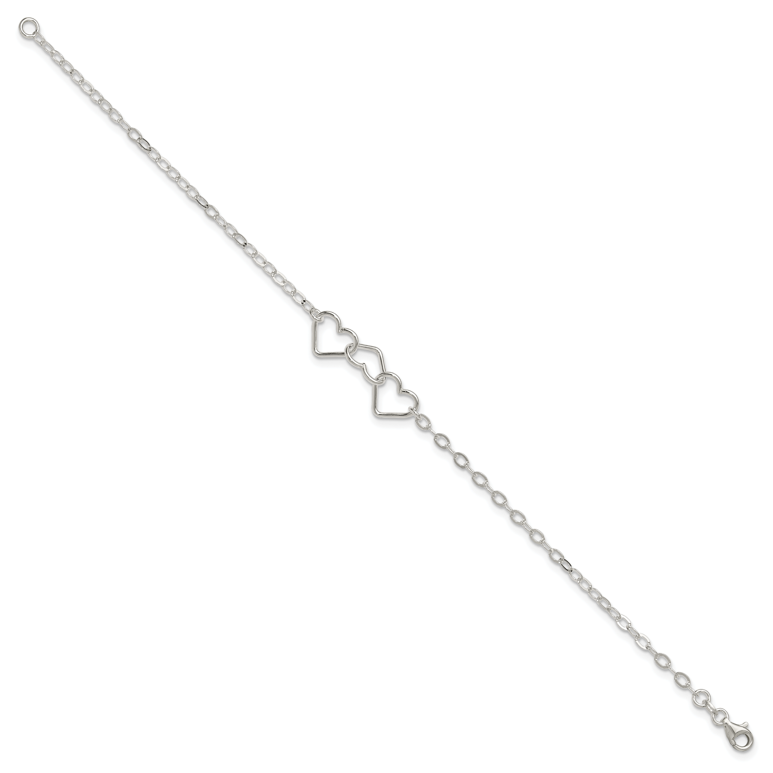 Sterling Silver 10inch Solid Polished Fancy Heart Link Anklet