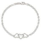 Sterling Silver 10inch Solid Polished Fancy Heart Link Anklet