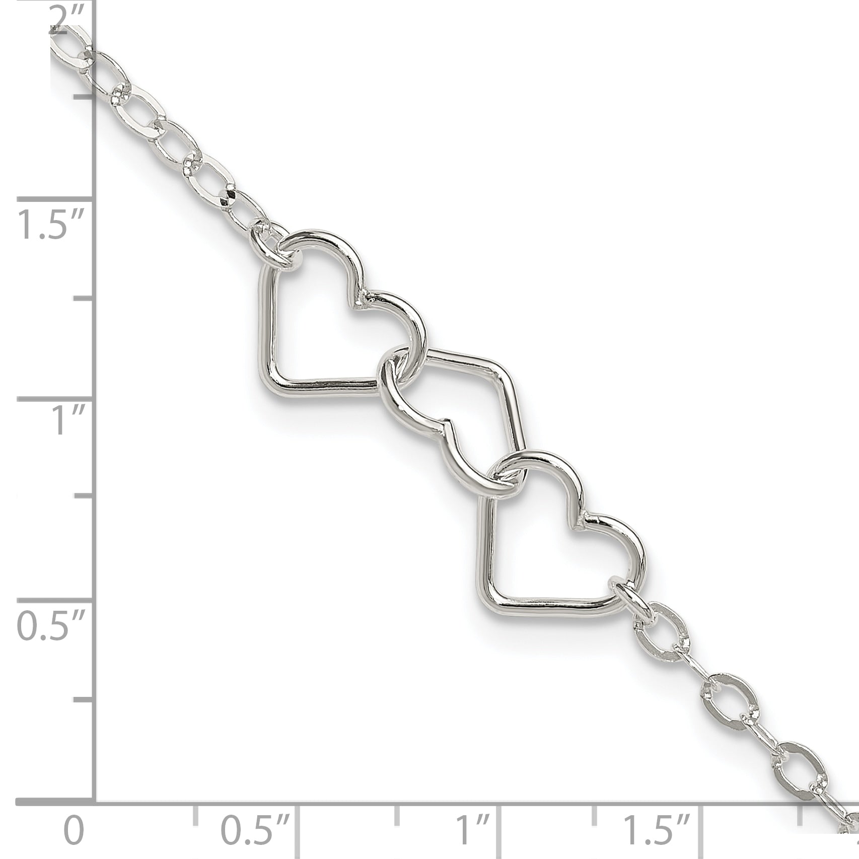 Sterling Silver 10inch Solid Polished Fancy Heart Link Anklet