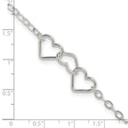 Sterling Silver 10inch Solid Polished Fancy Heart Link Anklet