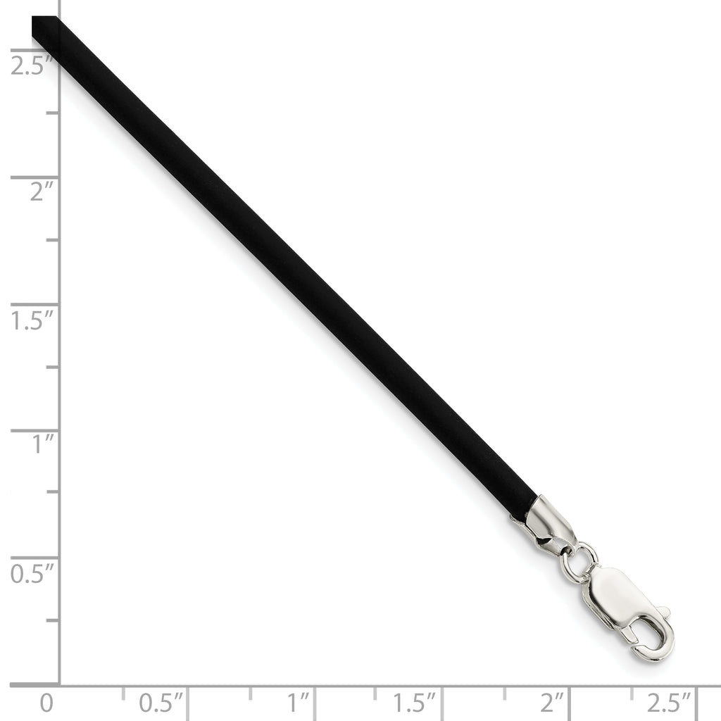 Sterling Silver 20inch 3mm Black Rubber Cord Necklace