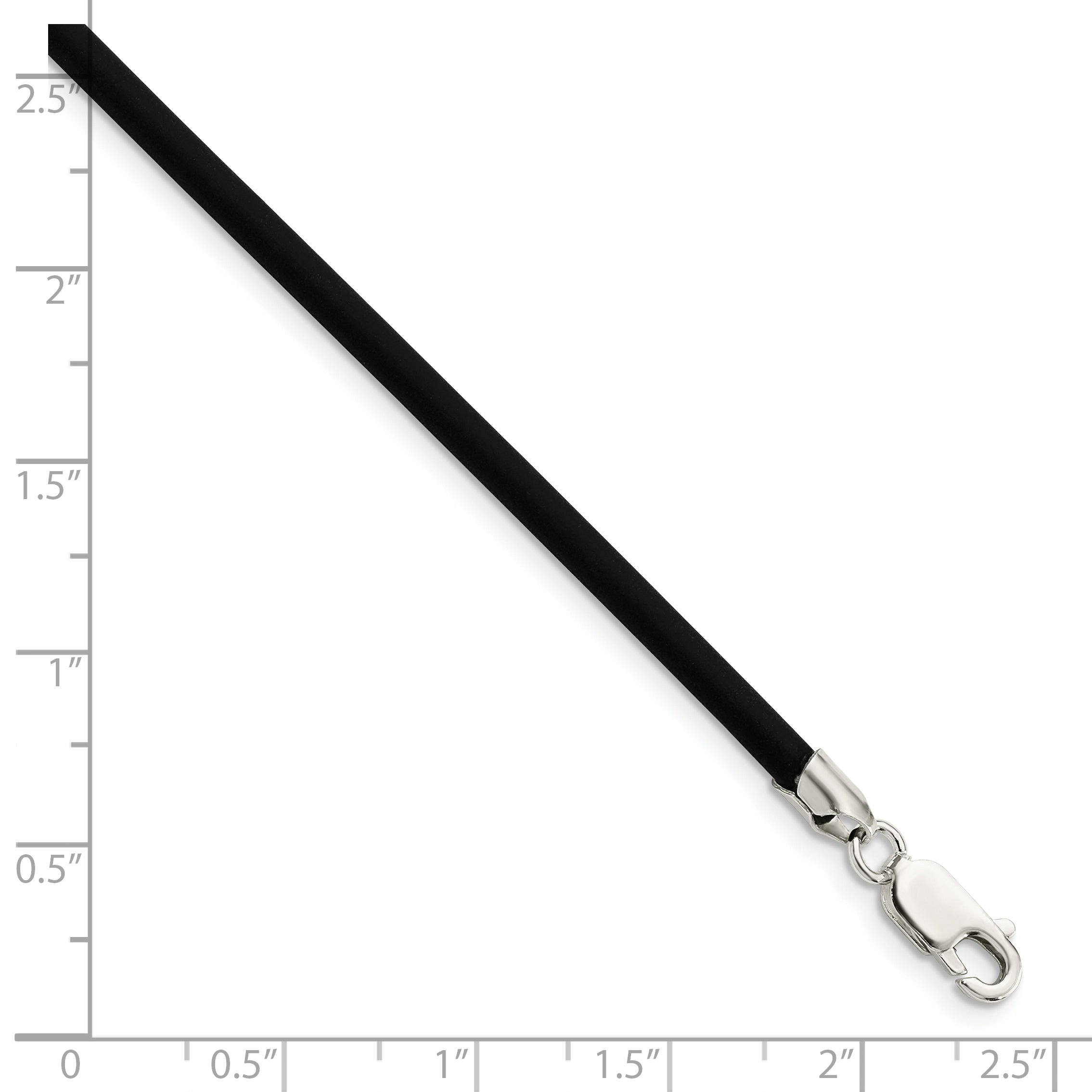 Sterling Silver 20inch 3mm Black Rubber Cord Necklace