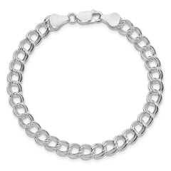 Sterling Silver RH-plated 6mm Solid Double Link Charm Bracelet