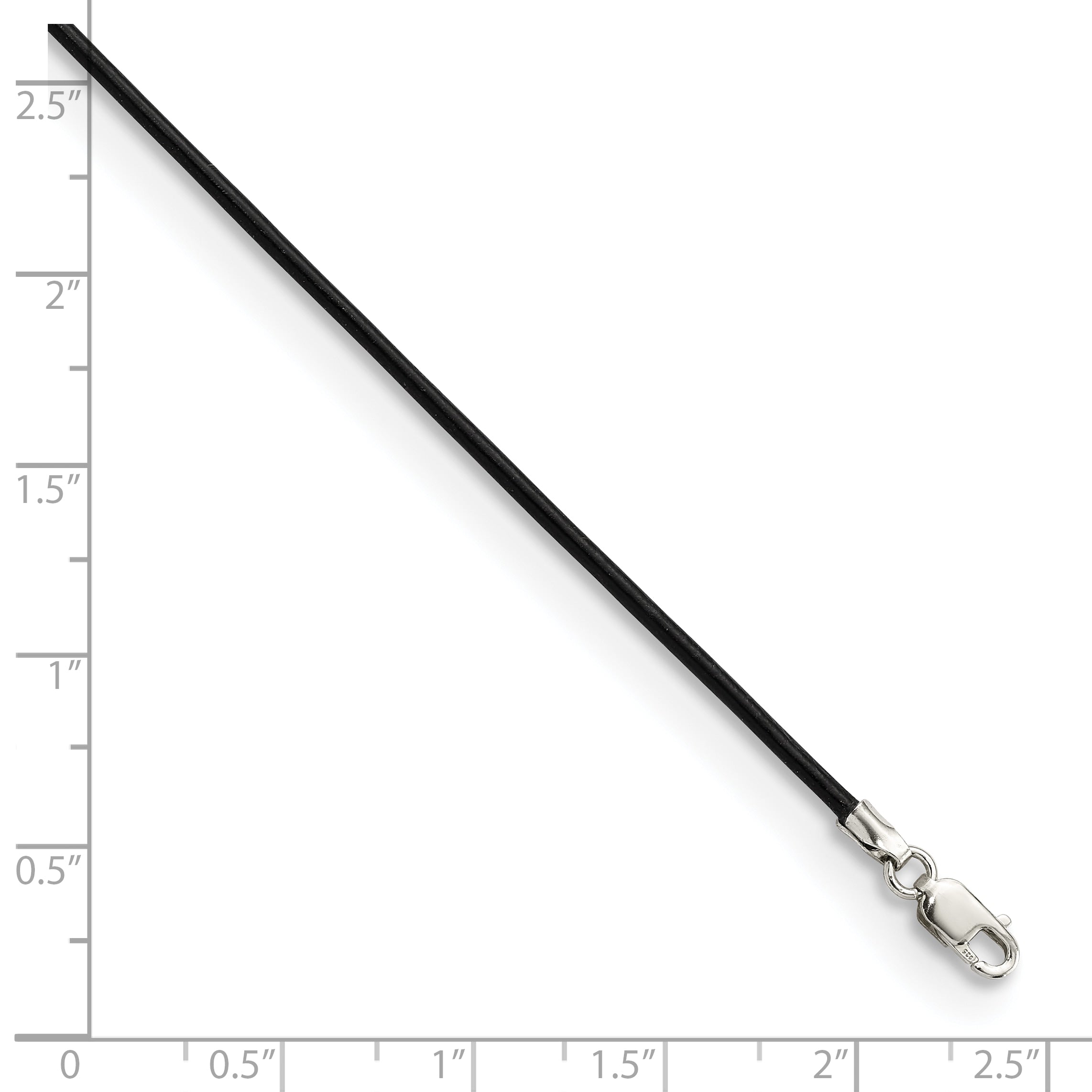 Black Leather Cord Necklace in Sterling Silver, 1.5mm Secondary image