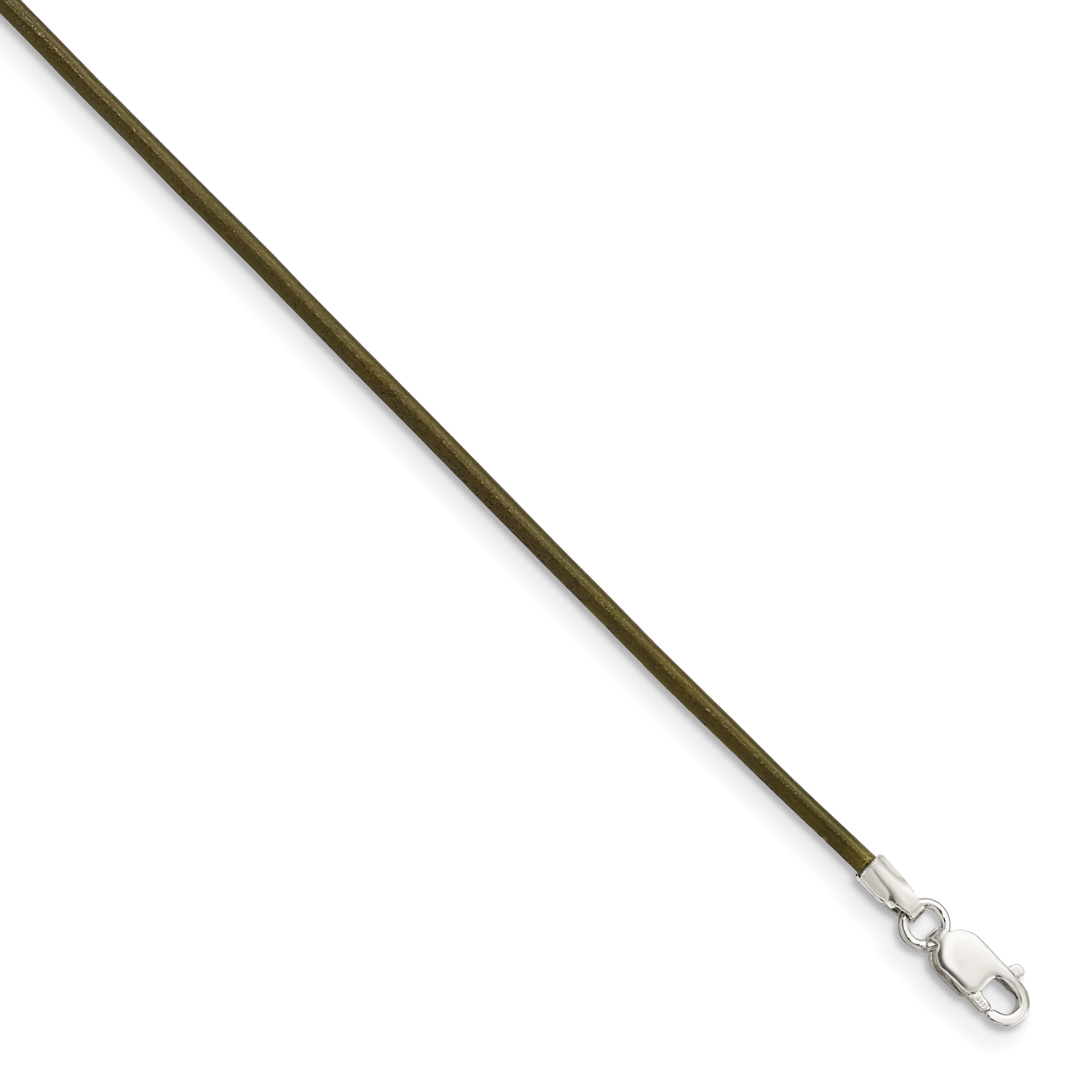 Sterling Silver 18inch 1.5mm Olive Leather Cord Necklace