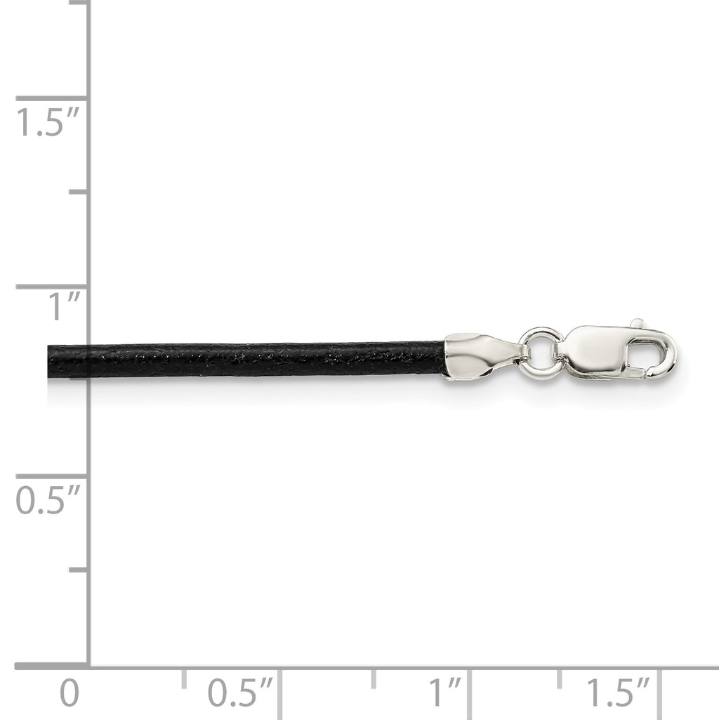 Sterling Silver 2mm Black Leather Cord Necklace