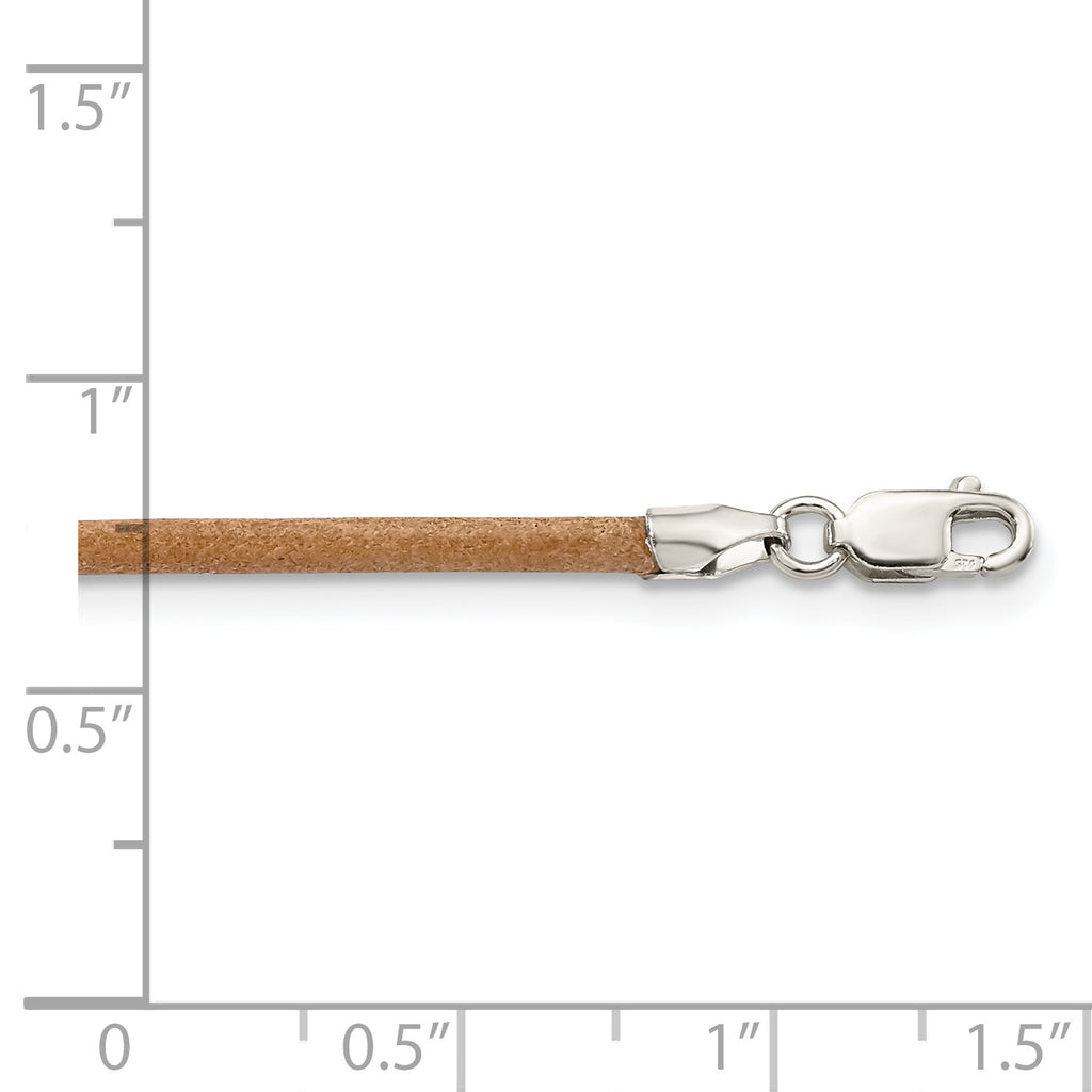 Sterling Silver 20inch 2mm Natural Leather Cord Necklace