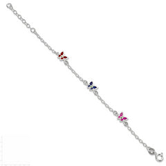 Sterling Silver Multi-color Enamel Butterfly With  1in ext. Children's Bracele
